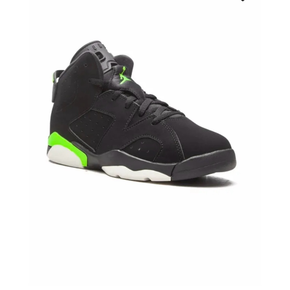 Jordan Retro 6 Kids Sneakers Black and Neon Green